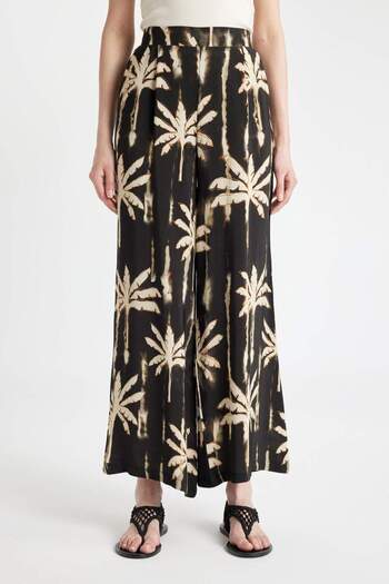 DeFacto Patterned Maroken Culotte Pants - Elastic Waist, Wide Leg, Tall C9118Ax24Sm