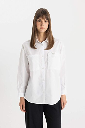 DeFacto Relax Fit Poplin Uzun Kollu Gömlek Tunik C7825AX24SM