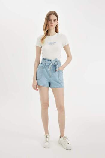 DeFacto Ψηλόμεσο Χαρτόσακο Jean Shorts - C2445AX24HS
