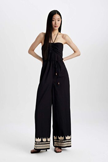 DeFacto Poplin Strapless Wide Leg Long Jumpsuit - B9453AX24SM