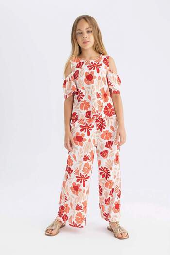 DeFacto Girls Wide Leg Wide Wide Leg Floral Elastic Waist Trousers C5373A824Sm