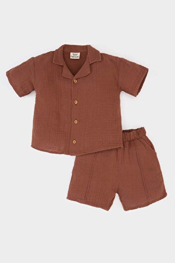 DeFacto Baby Boy 2 Piece Set Muslin Short Sleeve Shirt Shorts C3438A524Sm