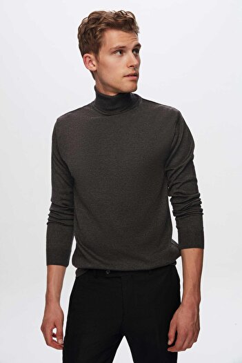 D'S Damat Ds Damat Regular Fit Anthracite Cotton Blend Turtleneck Sweater