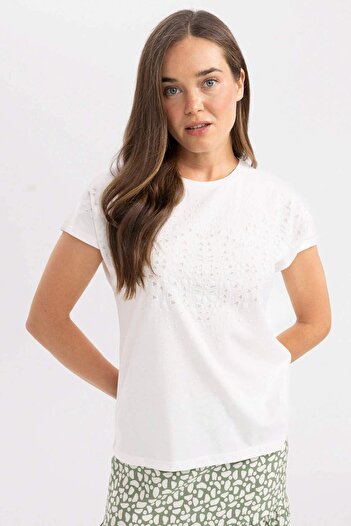 DeFacto Crew Neck Puff Printed Short Sleeve T-Shirt C7653AX24SP
