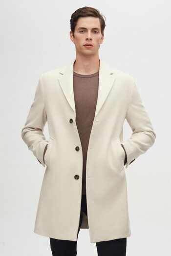 D'S Damat Ds Damat Regular Fit Ecru Mono Collar Stamp Coat