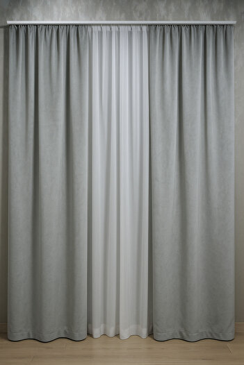 Miabella Home Modern Velvet Textured Extrafor Drawstring Background Curtain - Plain Stitched Single Wing