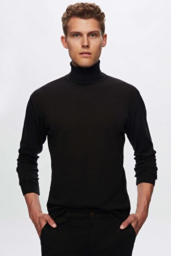 D'S Damat Ds Damat Regular Fit Schwarz Baumwolle gemischt Rollkragenpullover
