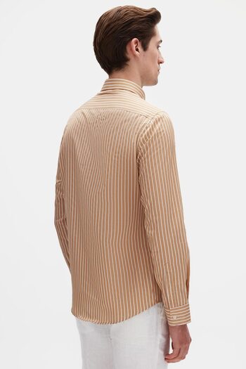 D'S Damat Ds Damat Slim Fit Bej Çizgili Gömlek