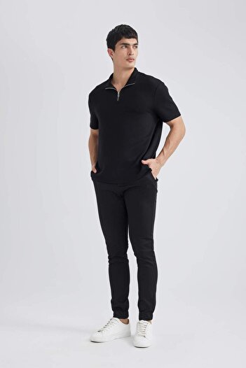 DeFacto Regular Fit Stand Collar Modal Blend Half Zip Heavy Fabric Short Sleeve T-Shirt B6502Ax24Sp