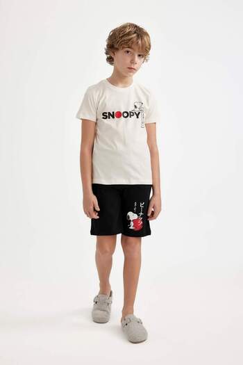 DeFacto Boys' Snoopy Pajamas Set Crew Neck Short Sleeve Top Shorts C2846A824Sm