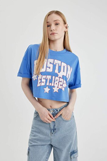 DeFacto Tricou cu mânecă scurtă cu imprimeu oversize, cu decolteu, B7115AX24SM