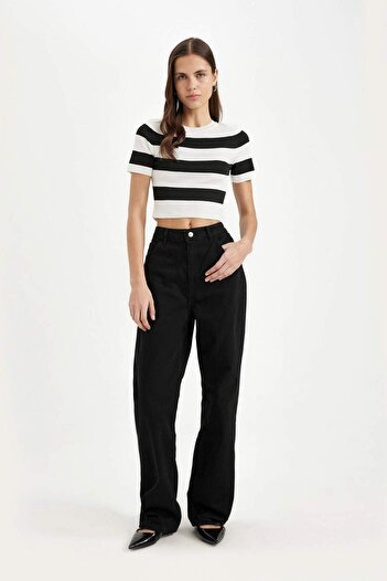 DeFacto Tricou Crop cu dungi Crew cu mânecă scurtă C4408AX24SP