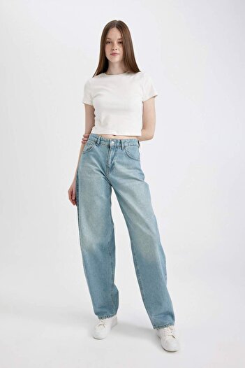 DeFacto Baggy Fit High Waist Long Jean Washed Trousers C7350Ax24Sp