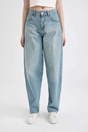 DeFacto Baggy Fit High Waist Long Jean Washed Trousers C7350Ax24Sp
