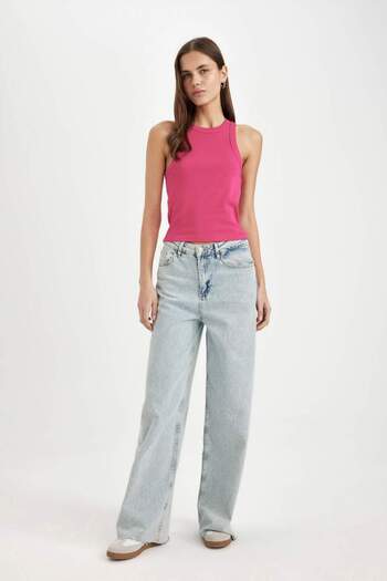 DeFacto Slim Fit Halter Neck Ribbed Camisole Tank Top C4078AX24SP