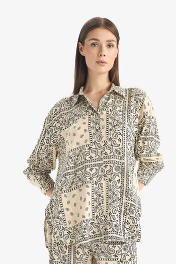 DeFacto Shawl Patterned Viscose Beach Shirt-Fall in Love C3158Ax24Sm