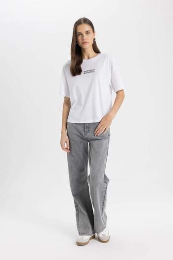DeFacto Tricou cu mânecă scurtă imprimat cu decolteu relaxat C7722AX24SM
