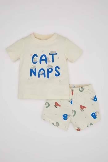 DeFacto Baby Boy Printed Combed Cotton Short Sleeve Shorts Pajama Set C1505A524Hs