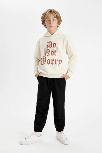 DeFacto Boy's Black Basic Plain Jogger Sweatpants with Elastic Waist and Pockets C2093A824Sp