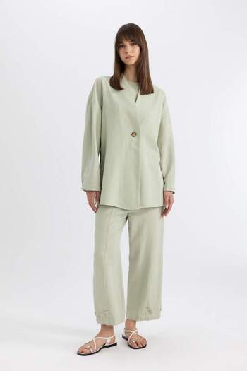 DeFacto Relax Fit V-Neck Linen Blended Kimono C0300AX24SP