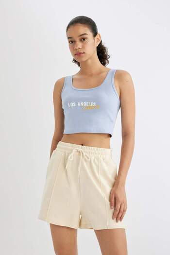 DeFacto DeFactoFit NBA Los Angeles Lakers Cropped Fit Bisiklet Yaka Ribana Atlet C4914AX24SM