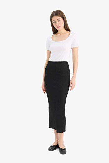 DeFacto High Waist Combed Cotton Lining Ribbed Camisole Midi Skirt C4497AX24SM