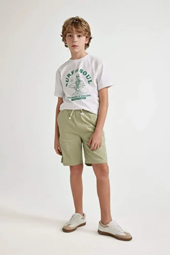 DeFacto Boy's Basic Plain Elastic Waist Pocket Gabardine Shorts C2956A824Sm