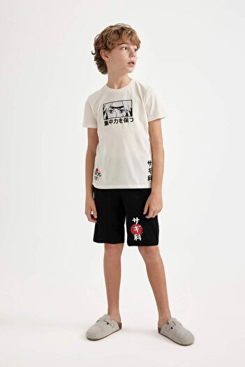 DeFacto Set pijamale băieți cu imprimeu cu mâneci scurte Top pantaloni scurți C2781A824SM