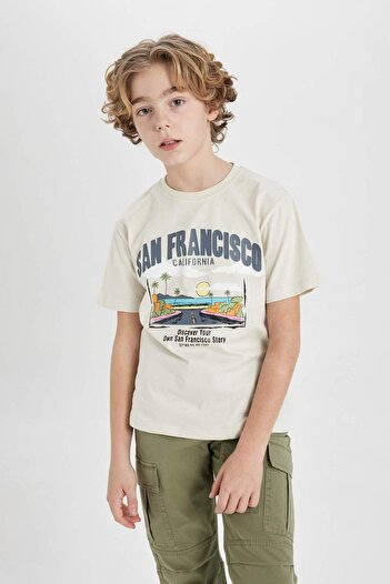 DeFacto Boy's Crew Neck Printed Short Sleeve T-Shirt C1919A824SM
