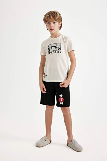 DeFacto Set pijamale băieți cu imprimeu cu mâneci scurte Top pantaloni scurți C2781A824SM