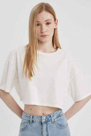 DeFacto Μπλουζάκι με κοντό μανίκι Coool Loose Fit Crew Neck Basic μονόχρωμο X2381AZ24SM