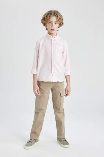DeFacto Boy's Polo Neck Oxford Basic Plain Long Sleeve Shirt B5978A824Sm