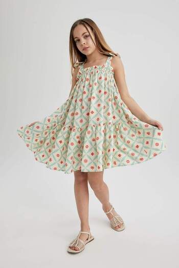 DeFacto Girl's Summer Dress with Straps and Pattern Y6957A624Sm