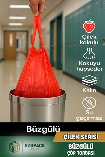 Ezupack 40 Lt ( 1 PAKET ) Avantaj Paket Orta Boy Çilek Kokulu Büzgülü Çöp Poşeti Çöp Torbası 10 Adet