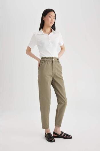 DeFacto Gabardine Pants with High Waist Pockets - Basic Straight Standard Leg S2790Az24Sm