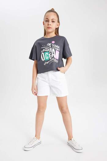 DeFacto Dívčí tričko Boxy Fit Crew s krátkým rukávem s potiskem B5100A824SM