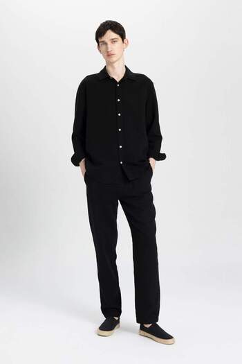 DeFacto Relax Fit Polo Neck Cotton Basic Solid Long Sleeve Shirt C3351Ax24Sp
