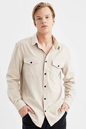 DeFacto 100% Cotton Regular Fit Polo Neck Basic Plain Long Sleeve Shirt B2654Ax24Sp