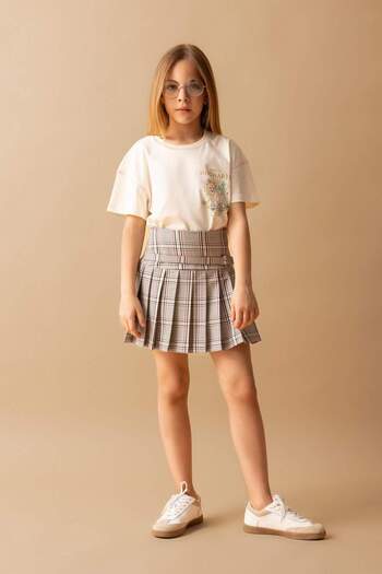 DeFacto Girl's Belt Detailed Plaid Patterned Skirt C1381A824SP