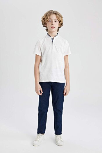 DeFacto Boy's Stand Collar Pique Short Sleeve Polo T-Shirt B7618A824SM