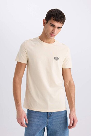 DeFacto %100 Pamuk Slim Fit Dar Kesim Bisiklet Yaka Baskılı Kısa Kollu Tişört C2078AX24SM