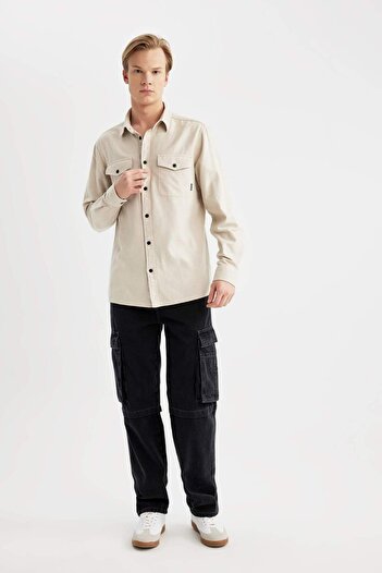 DeFacto 100% Cotton Regular Fit Polo Neck Basic Plain Long Sleeve Shirt B2654Ax24Sp