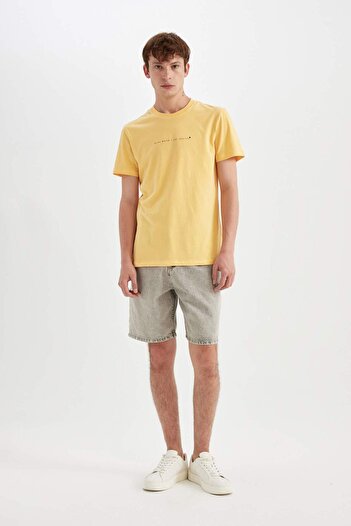 DeFacto Slim Fit Slim Fit Crew λαιμόκοψη με εμπριμέ κοντομάνικο μπλουζάκι C2077ax24sm
