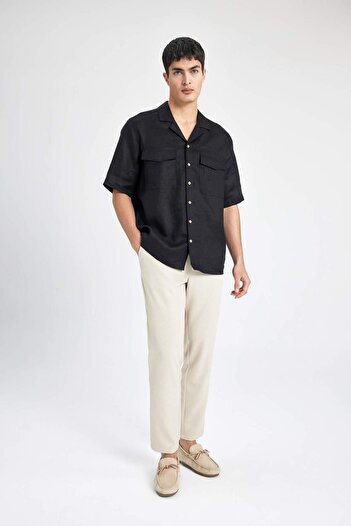DeFacto Summer Linen Polo Shirt - Relax Fit, Short Sleeve B6687Ax24Sp