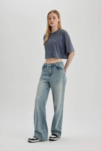 DeFacto Basic Plain Short Sleeve T-Shirt with Pale Effect B9293Ax24Sm