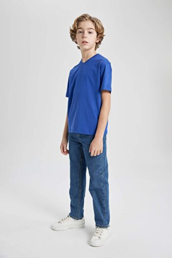 DeFacto Boy's White V Neck Short Sleeve Basic Plain School T-Shirt K1693A624Sm