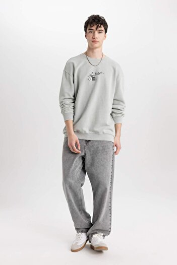 DeFacto Φούτερ Comfort Regular Fit Άνετη εφαρμογή Crew Neck με στάμπα C1663AX24SP