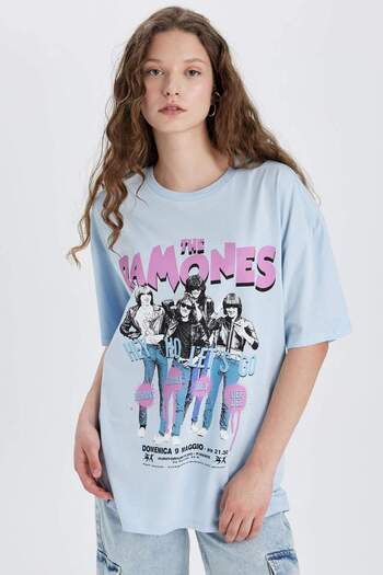 DeFacto Ramones Oversize μπλουζάκι με κοντό μανίκι με φαρδύ λαιμόκοψη C3772AX24SM