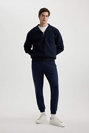 DeFacto Slim Sweatpants Slim Fit Tight Fit Basic Straight Waist Lace-Up Stretchy Leg Zipper Pocket A6499Ax24Sp