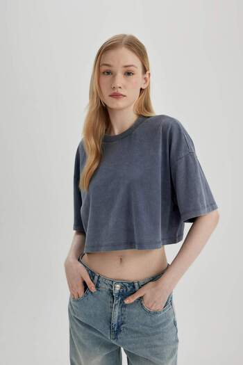 DeFacto Basic Plain Short Sleeve T-Shirt with Pale Effect B9293Ax24Sm